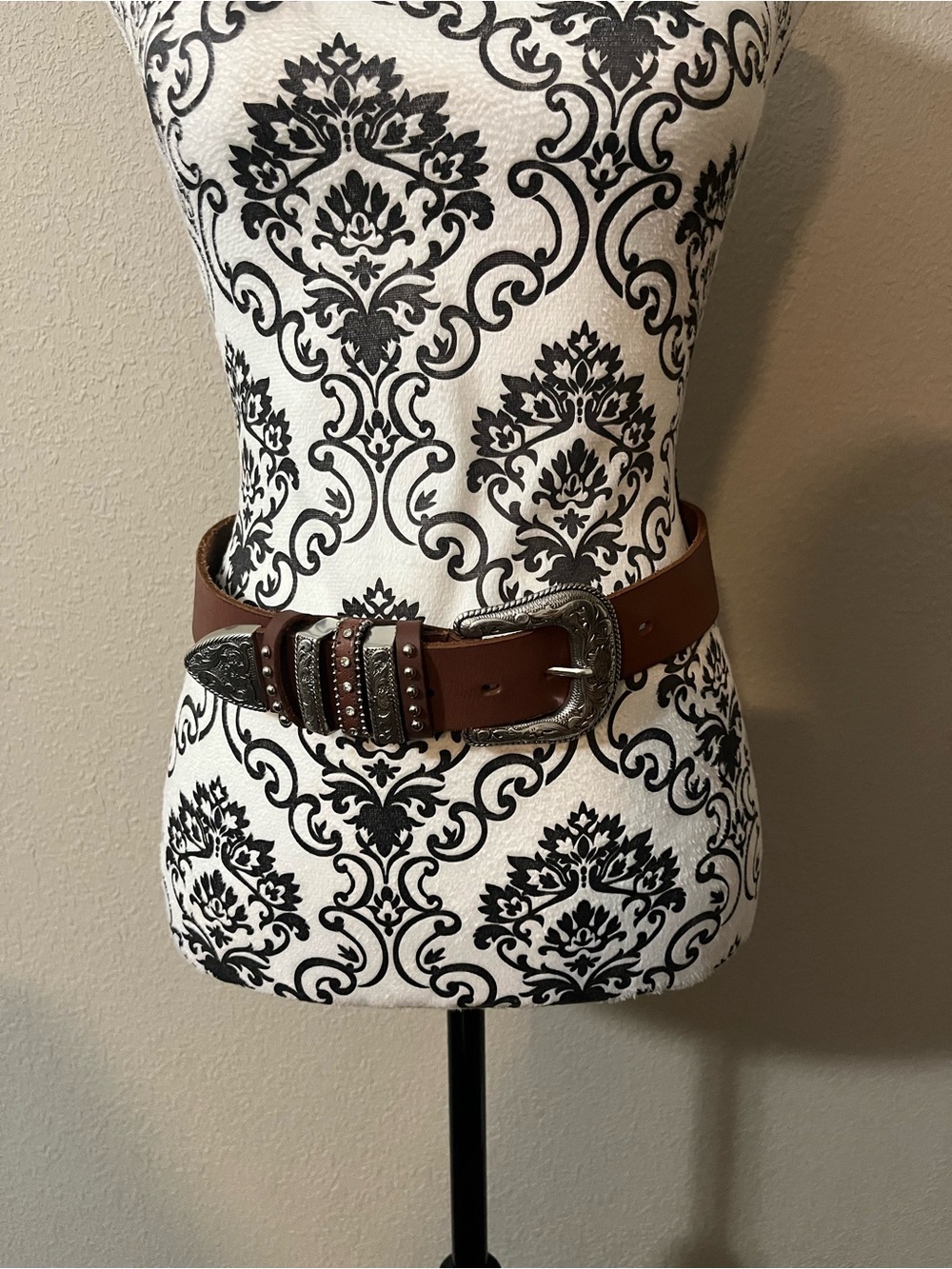 NOCONA Brown Western-Style Studded Belt with Decorative Silver Buckle